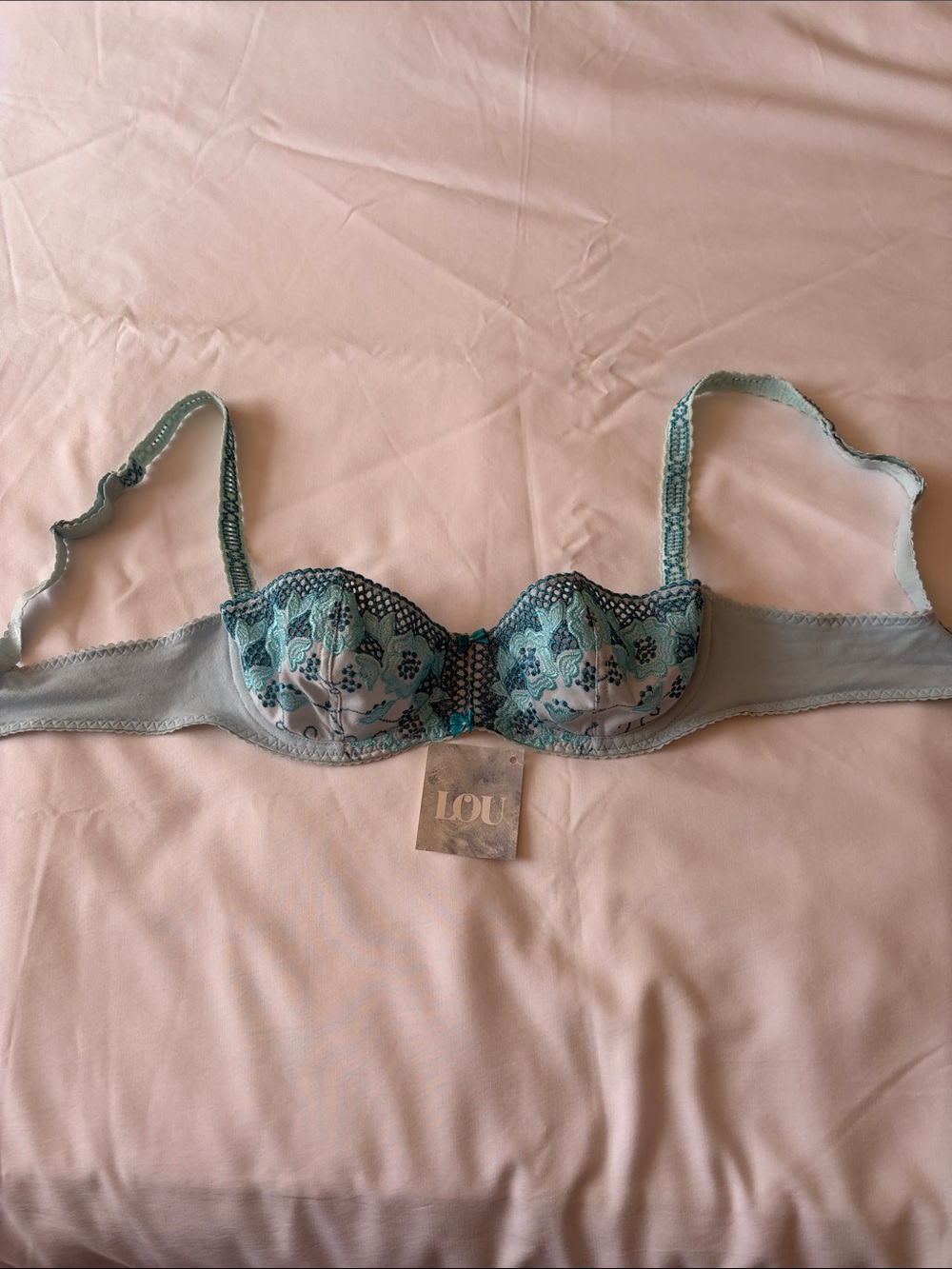 Lou Lou & Company Teal and Light Gray Lace Underwire Bra